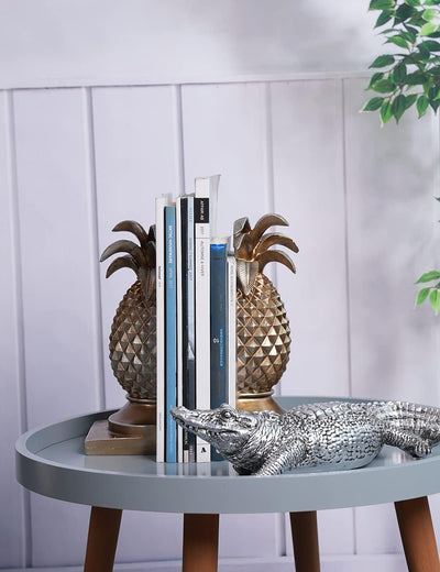 HAUCOZE Buchstützen Skulptur Ananas Dekor Tisch Statue Arts Polyresin Geschenk Silber Figuren 26cm,