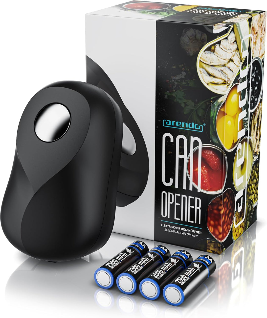 Arendo - Elektrischer Dosenöffner One Touch - mit automatischer 360° Drehung - Öffnung ohne scharfe