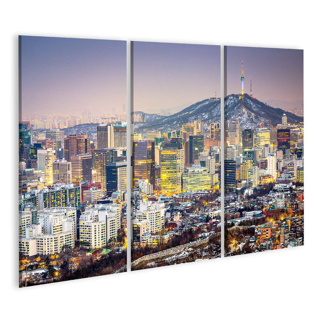 Bild Bilder auf Leinwand Seoul Südkorea Stadtsilhouette Wandbild Poster Leinwandbild SVV 130x80cm -