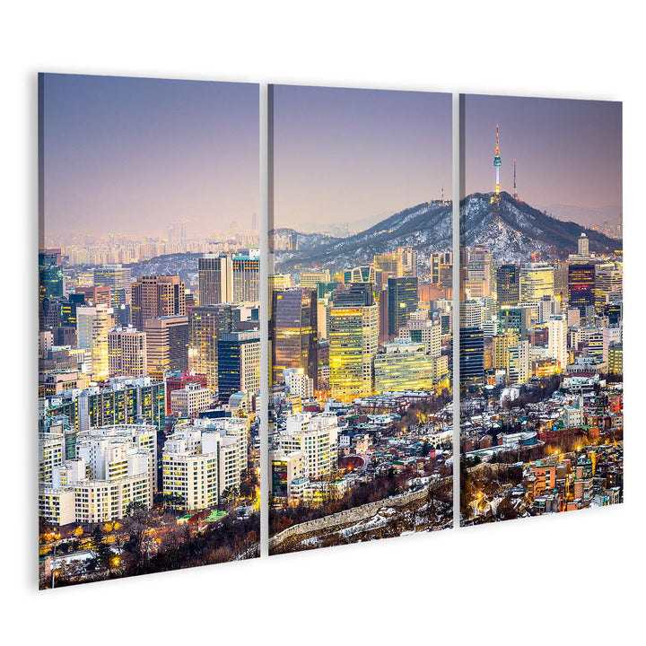 Bild Bilder auf Leinwand Seoul Südkorea Stadtsilhouette Wandbild Poster Leinwandbild SVV 130x80cm -