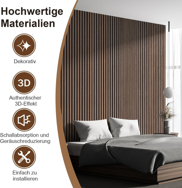 Akustikpaneele Selbstklebend Holz 2,88㎡ - 4 Stück 120x60cm,akustik paneele 3D Schalldämmung Echoredu