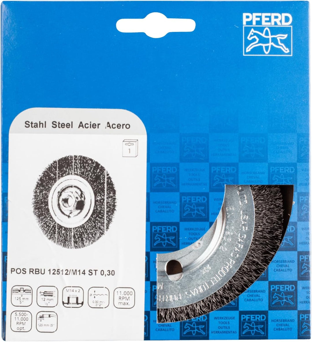PFERD Rundbürste ungezopft RBU | Ø 125x12mm M14 Stahl-Draht-ø 0,30 | 43502301 – für Winkelschleifer