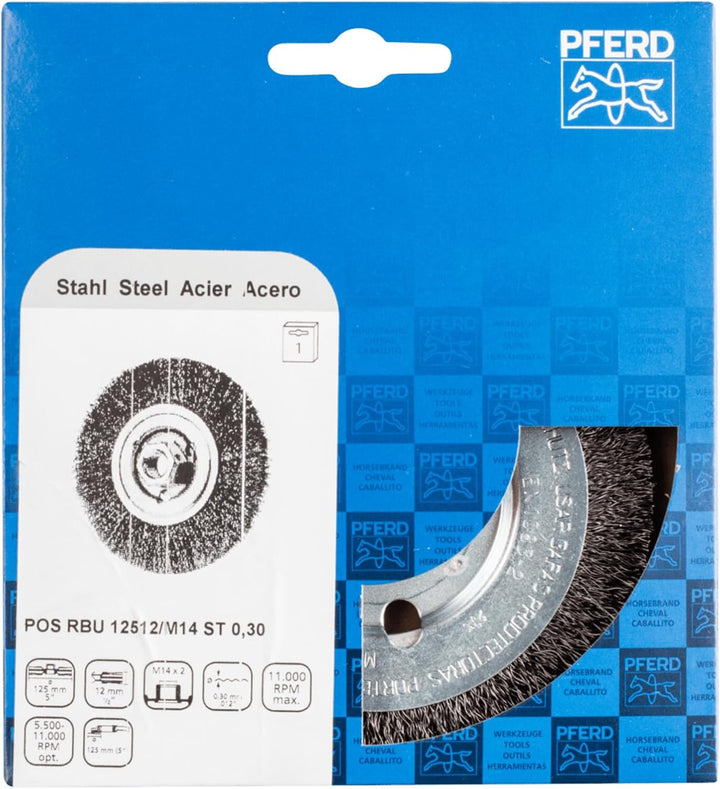 PFERD Rundbürste ungezopft RBU | Ø 125x12mm M14 Stahl-Draht-ø 0,30 | 43502301 – für Winkelschleifer