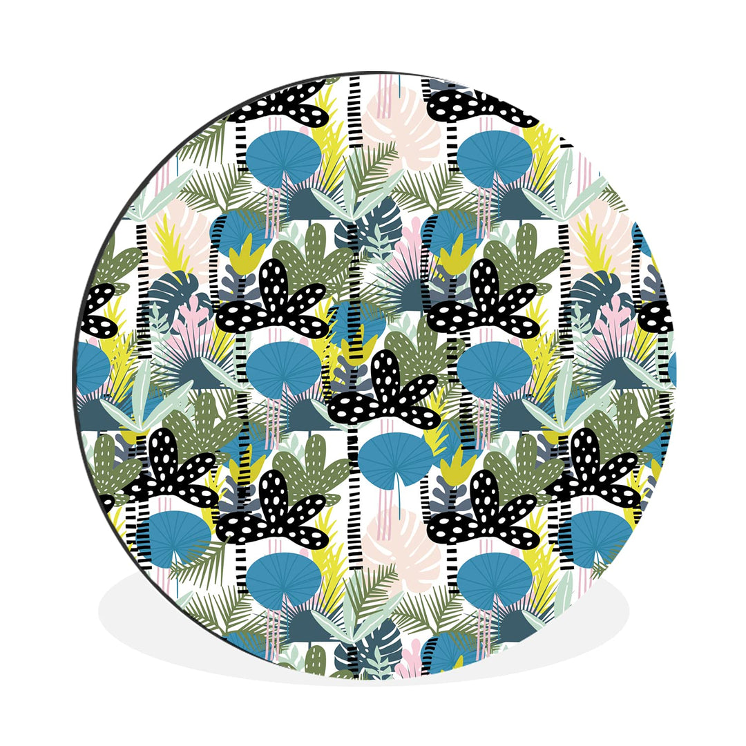 MuchoWow Wandbild Rund Wanddeko Deko Wohnzimmer Bilder 90x90 cm Dschungel - Pflanzen - Abstrakt, 90x