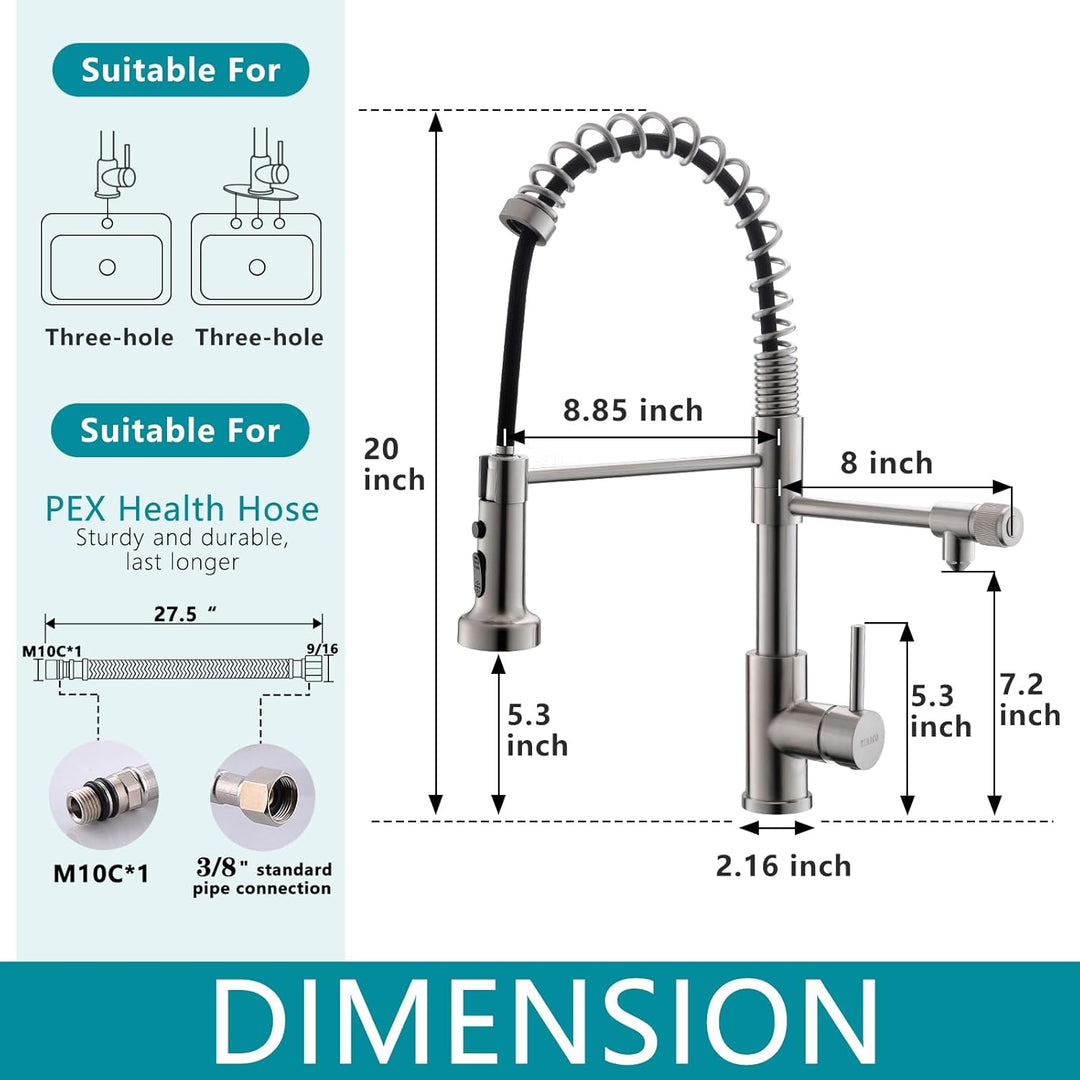 TIMACO 3 Wege Wasserhahn Küche Mit Ausziehbare Brause,Küchenarmatur-360° Drehbar,mit 3 in 1 Wasserha