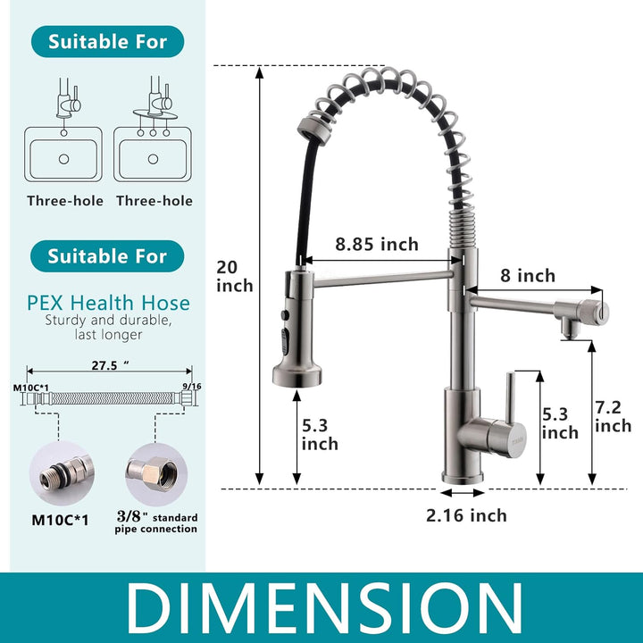 TIMACO 3 Wege Wasserhahn Küche Mit Ausziehbare Brause,Küchenarmatur-360° Drehbar,mit 3 in 1 Wasserha