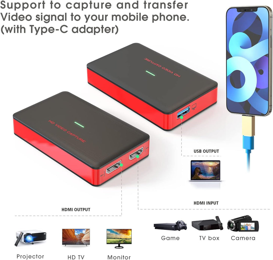 USB 3.0 HD Video Capture Card Full HD 1080P 60FPS Live Streaming Video Recorder Converter Box for Wi