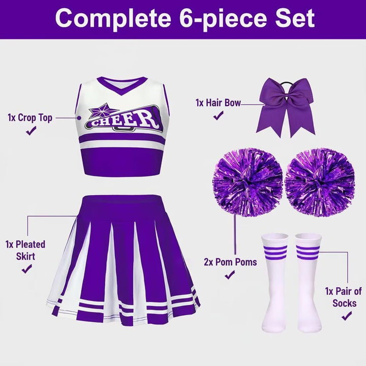 Kostüm Pompom Karneval Mädchen Kostüm Cheerleader Mädchen mit Haarspange Schleife Majorette Stick Po