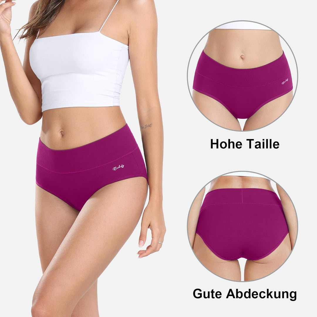 anqier Unterhosen Damen, 5er Pack Stretch Baumwolle Hohe Taille Slips Damen Atmungsaktiv Panties Wei