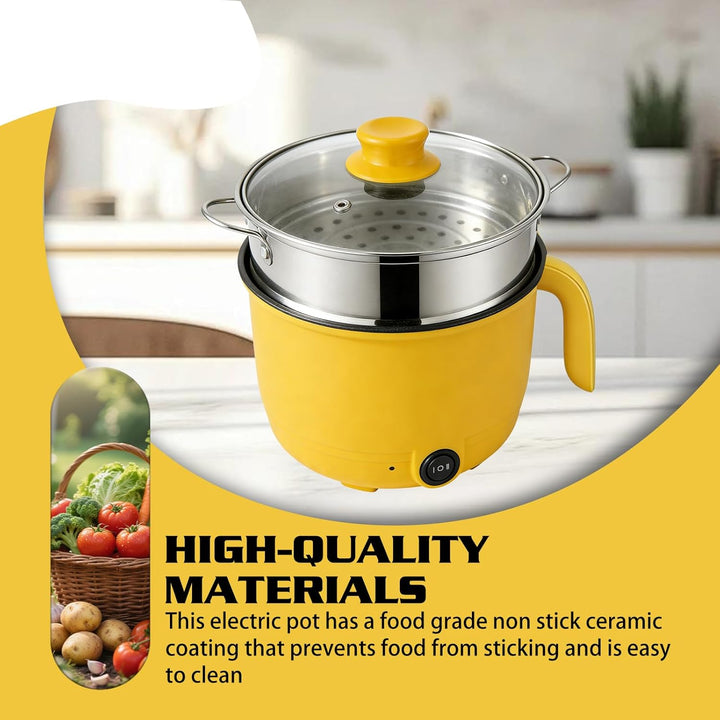 Elektrischer Hot Pot, 1,3l Elektrischer Kochtopf, 600w 220v Hot Pot Ramen Cooker Mit Dampfgarer Aus