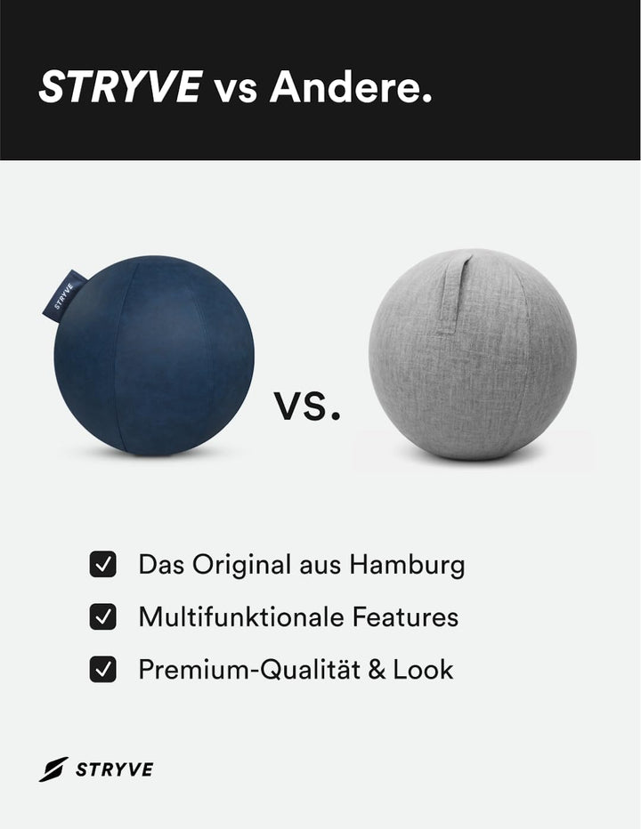 STRYVE Sitzball Büro 65,70cm - Ergonomischer Gymnastikball mit waschbarem Bezug und Wegrollschutz, i