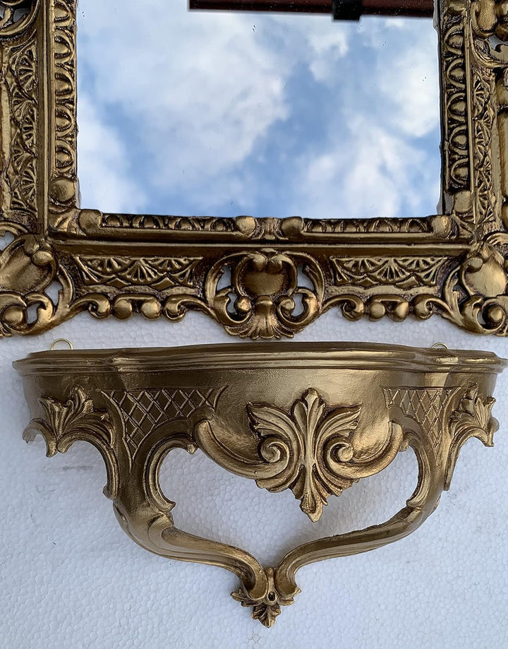 Wandspiegel Gold mit Konsole Barock Antik 45x38 Flurspiegel Badspiegel mit Ablage Wanddeko Prunkspie