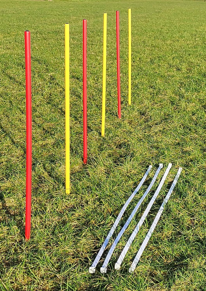 Wuzzmann Agility - Slalom - AUSBILDUNGSSET MIT 4 SLALOMBÖGEN/TRAININGSBÖGEN + 6 SLALOMSTANGEN ROT/GE