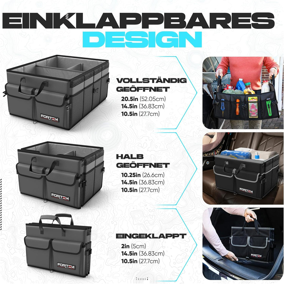 FORTEM Kofferraum Organizer, Kofferraumtasche, Zusammenklappbarer Auto Organizer Kofferraum mit Fäch