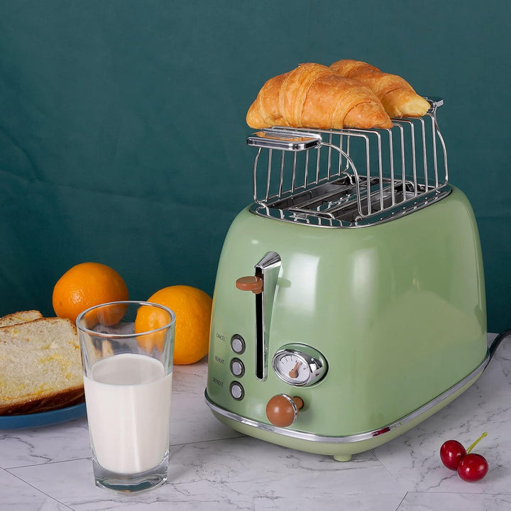 Wiltal Toaster Retro 2 Scheiben 6 Einstellbare Bräunungstufen，Edelstahl mit hochwertige Brötchenaufs