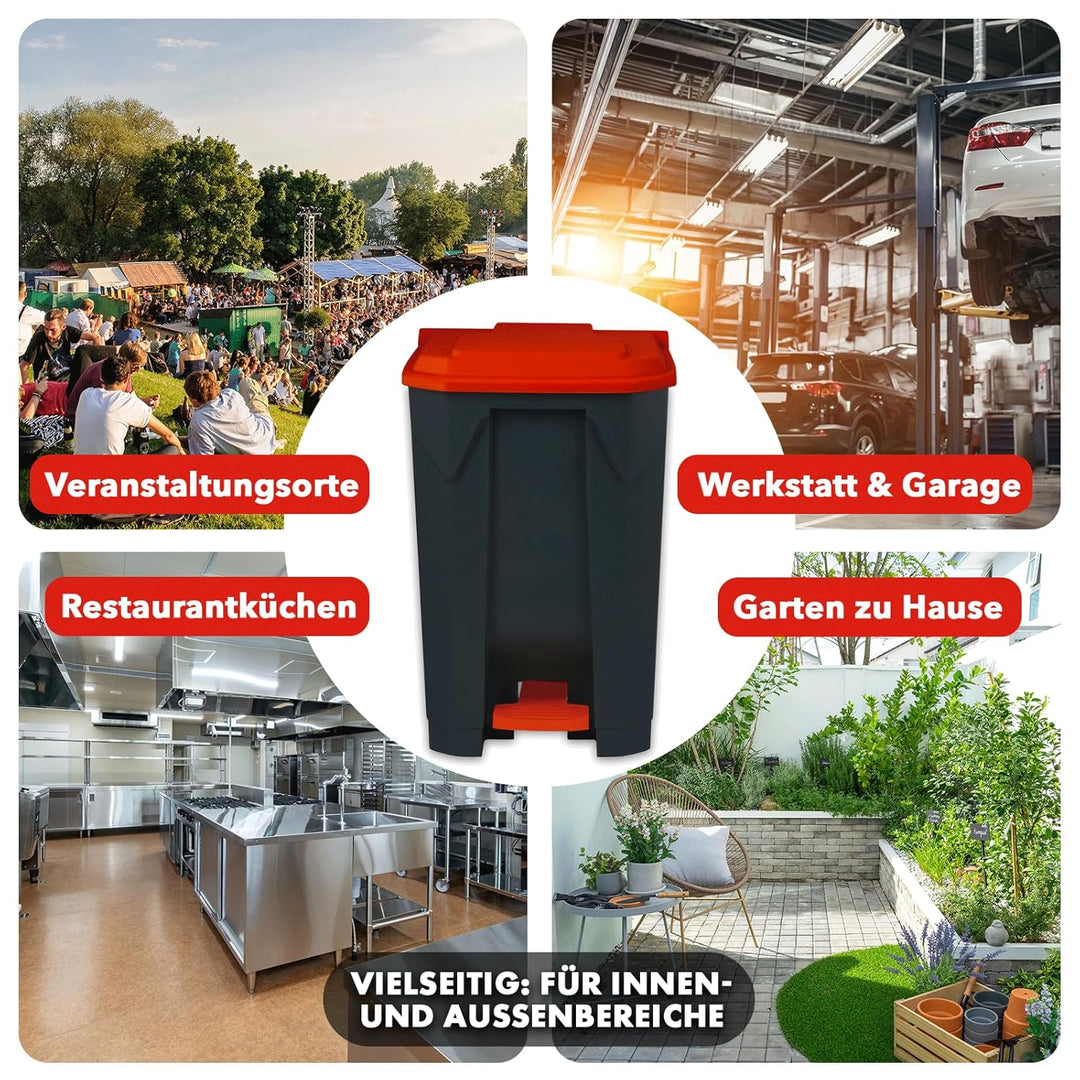 Floordirekt Mülleimer 50 Liter, roter Deckel, Abfalleimer für Küche und Büro, Mülltrennsystem, Tretm