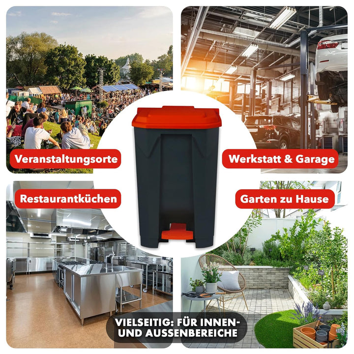 Floordirekt Mülleimer 50 Liter, roter Deckel, Abfalleimer für Küche und Büro, Mülltrennsystem, Tretm