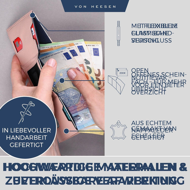 VON HEESEN Slim Wallet mit Münzfach &amp; RFID-Schutz - Leder Geldbeutel - Mini Geldbörse für Herren und