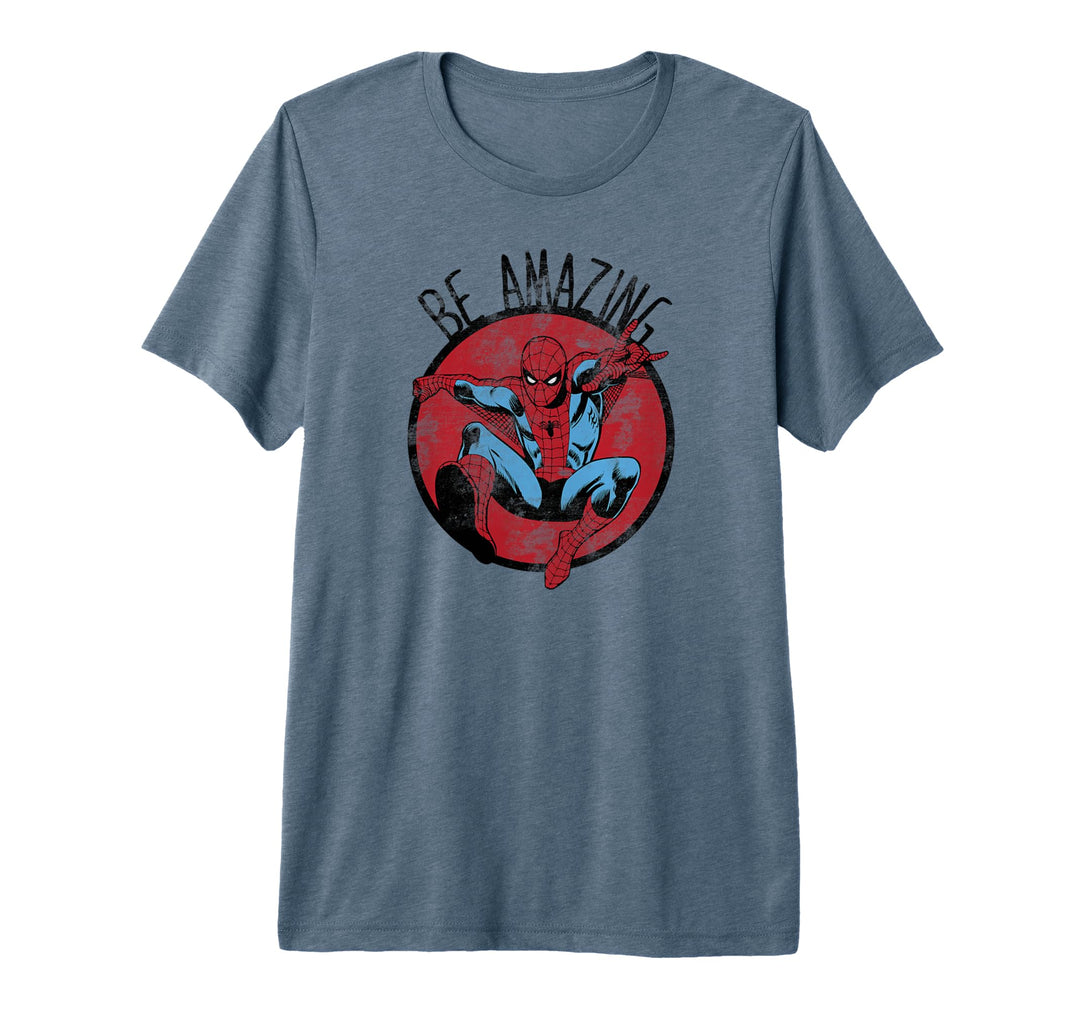Womens Marvel Spider-Man Be Amazing Distressed Premium T-Shirt Large Heather Grey