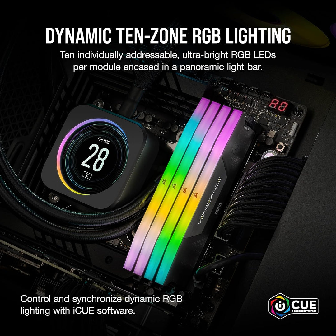 CORSAIR Vengeance RGB DDR5 RAM 96GB (2x48GB) 5200MHz CL38 Intel XMP 3.0 Desktop-Arbeitsspeicher – Sc