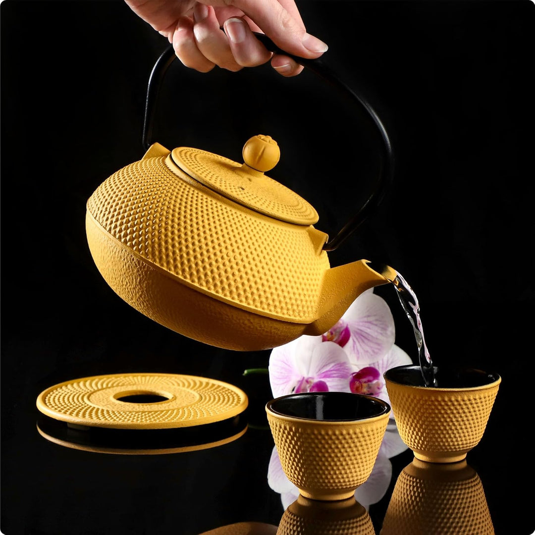 KADAX Japanische Teekanne, 850ml Gusseiserner Kessel, ⌀15cm Kanne mit Netzfilter und robustem Griff,