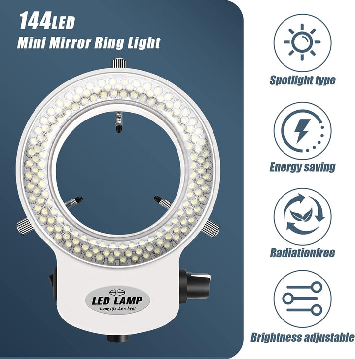 Jevina 144LEDs Ringlicht Ringleuchte Fuer Mikroskop Microscope Lampe Licht 6000K 0-100% Einstellbar