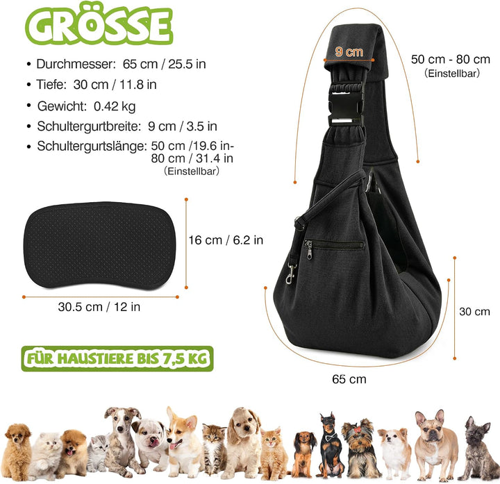 ALLSOPETS Hundetragetasche für Kleine Hunde und Katzen, Atmungsaktive Hundeschlinge mit Sicherheitsl