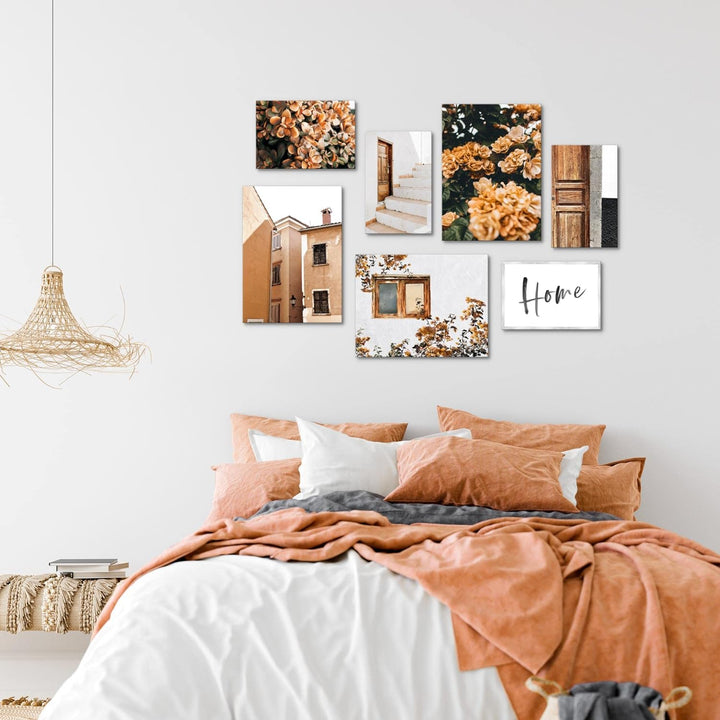 Novart Wandbilder Home Blumen - KOMPLETT AUFHÄNGFERTIG - Orange Wohnzimmer Schlafzimmer- 7 Moderne M