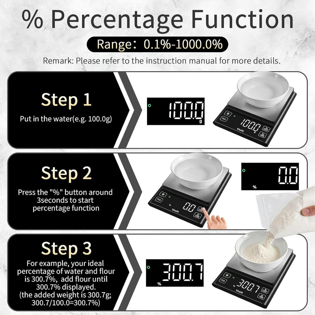 Vitafit 5kg Küchenwaage Digital, Hohe Genauigkeit 0.1g durch Unser Professionelle Fabrik Seit 2001,