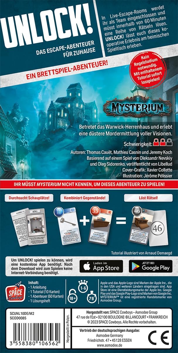 Asmodee, Unlock! – Game Adventures: Mysterium, Familienspiel, Rätselspiel, 1-6 Spieler, Ab 10+ Jahre