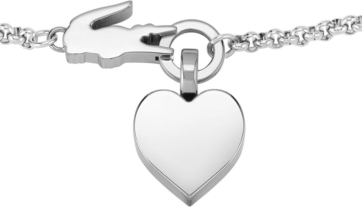 Lacoste Damen Gliederarmband Kollektion LOVE MY CROC aus Edelstahl (Gold oder Silber) mit Herz- und