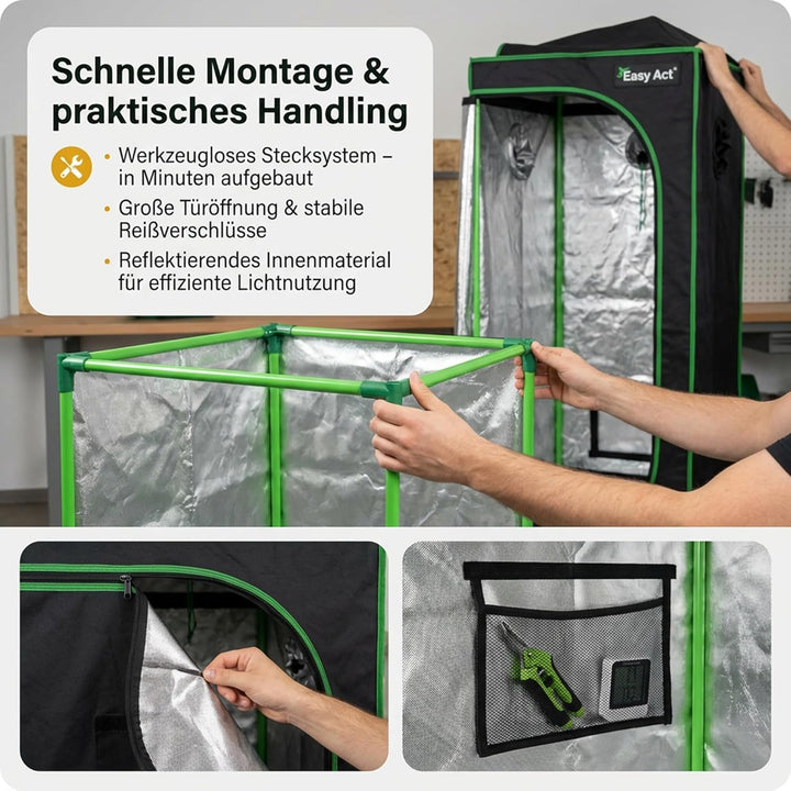 Easy Act Dark Box Growzelt 60x60x180 cm, lichtdichte Indoor-Growbox mit stabilem Gestänge und hochwe