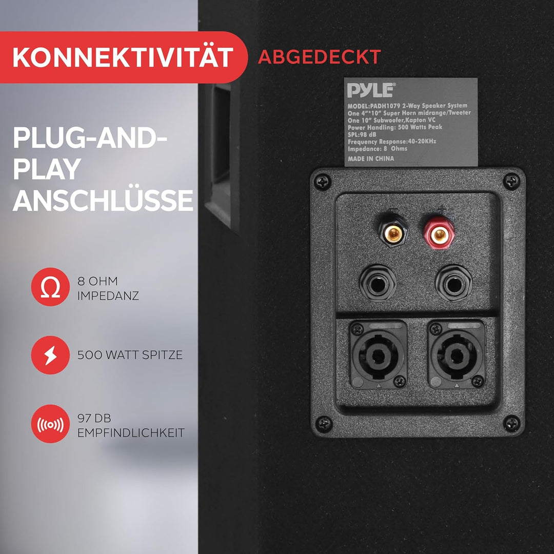 PylePro 500W Lautsprecher Passiv mit 10" Subwoofer – 2-Wege Soundsystem für Auto, DJ, Bühne & Heimki