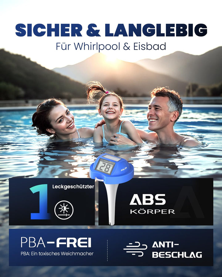 BALDR Solar Schwimmendes für Pool mit zwei grossen Displays | IPX7 wasserdichter digitaler Temperatu