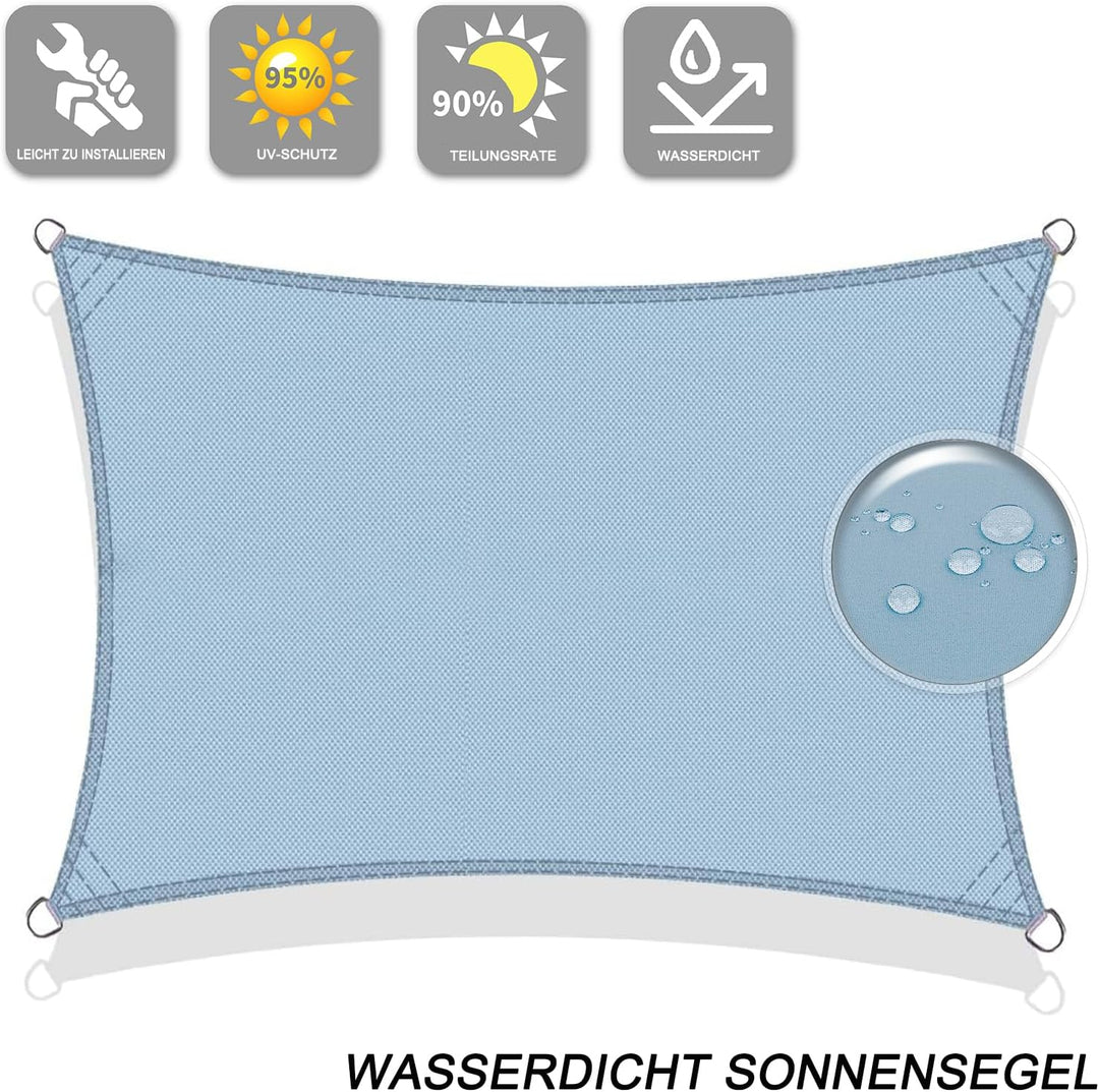 Sunnylaxx 2x4m Sonnensegel Rechteckig, Wasserdicht Sonnenschutz Sunsegel Color Graublau, 95% UV-Schu
