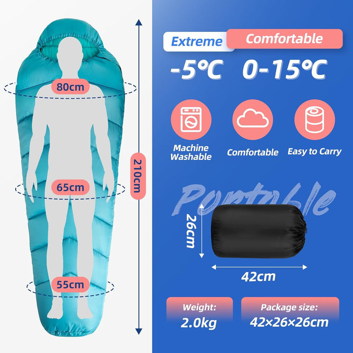 Forceatt Schlafsack, 5℃~25℃ 3-4 Jahreszeiten Outdoor Sommerschlafsack, Ultraleicht Kleines Packmass