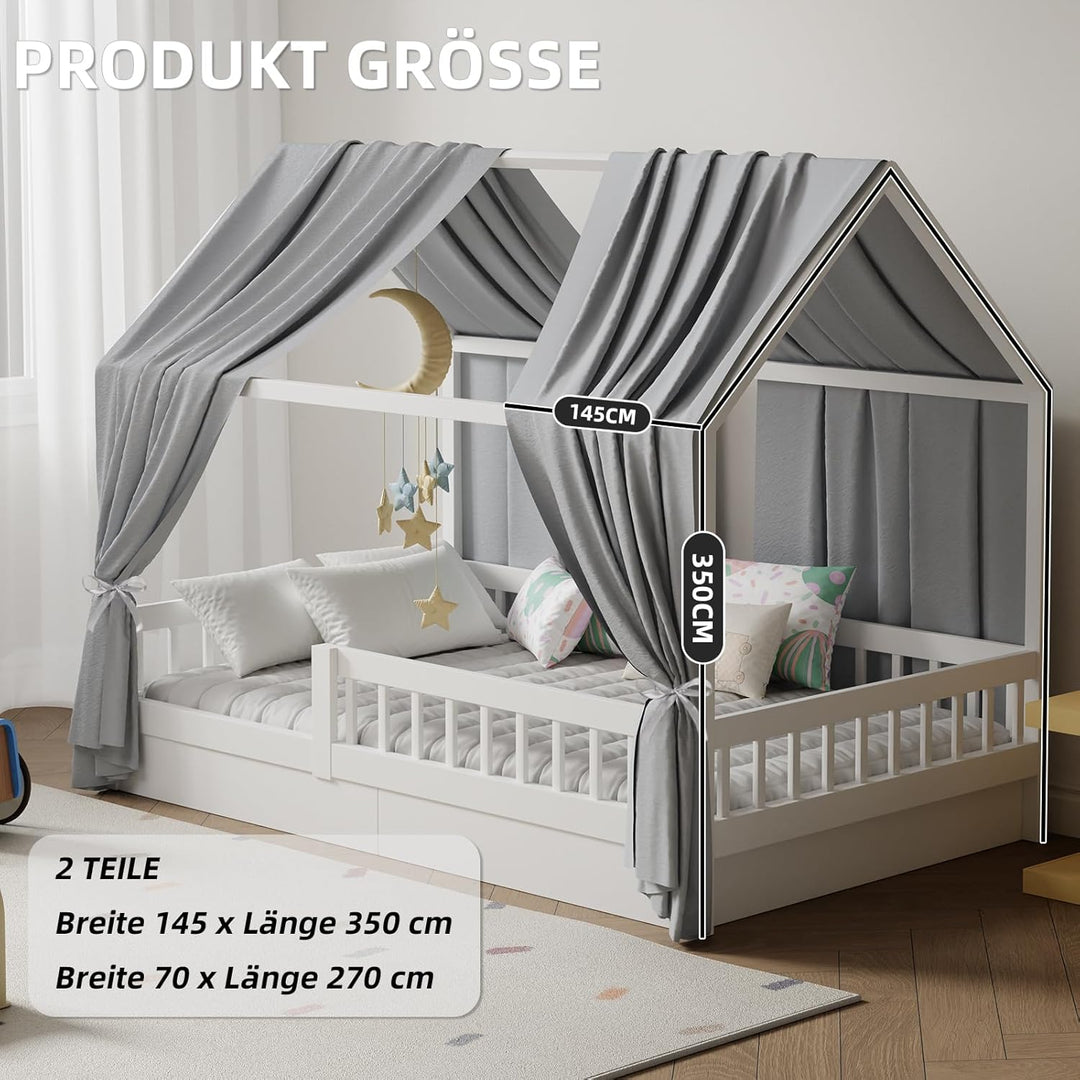 Hausbett Himmel in 5 Farben, 2er Set Betthimmel Hausbett aus weichem Baumwollstoff, Stoffhimmel für