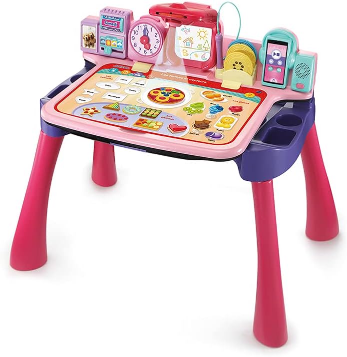 VTech - Magi Interaktiver Schreibtisch 5 in 1, Rosa, Kinderschreibtisch mit Hocker, beleuchtetem Dis