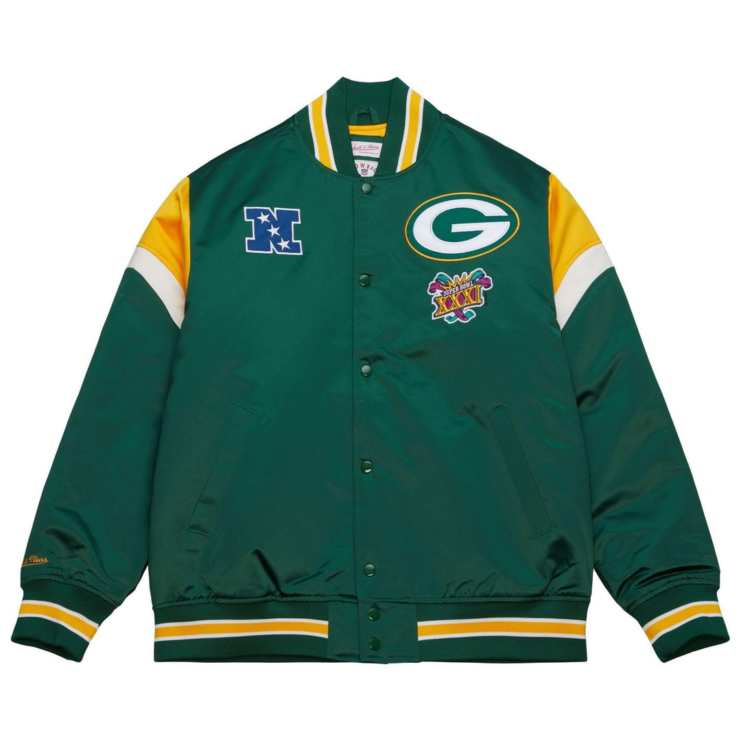 Mitchell & Ness NFL Heavyweight Satin Jacket - NFL S Celtic Green, Green Bay Pack, S Celtic Green, G