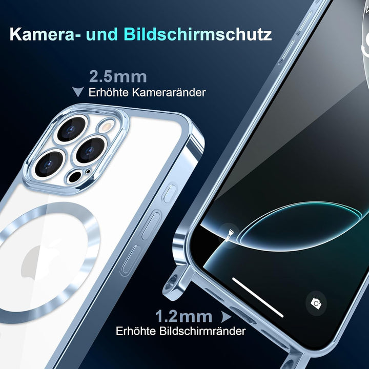 Ethanger Handykette für iPhone 16 Pro Max Hülle mit Band + 2 Stück Glas Schutzfolie Transparent Sili