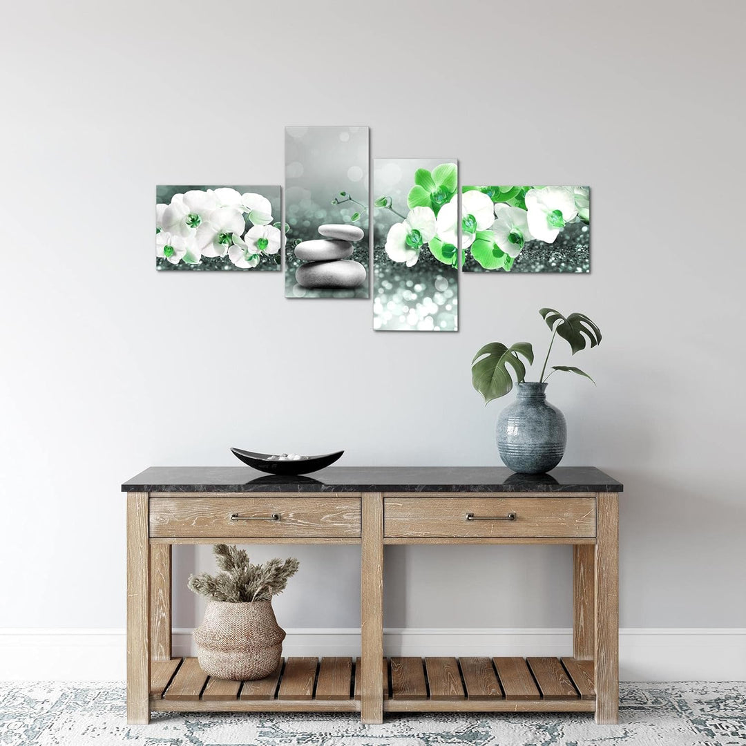 Runa Art Bild Modern Blumen Orchidee - Made in Germany - Wandbilder Spa Grau Türkis 4 Teilig 035542b