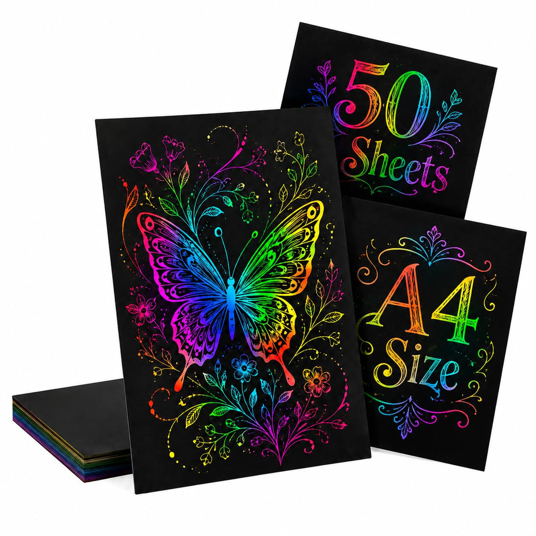 Kratzpapier A4, Bastelpapier für Laser Gravur, Regenbogen 50 Blatt Zum Kinder Zeichnen, Kunstbedarf,