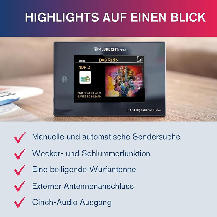 Albrecht DR 53 Digitalradio-Adapter, DAB+, UKW & Musik-Streaming Tuner für Stereoanlagen, 27251, mit