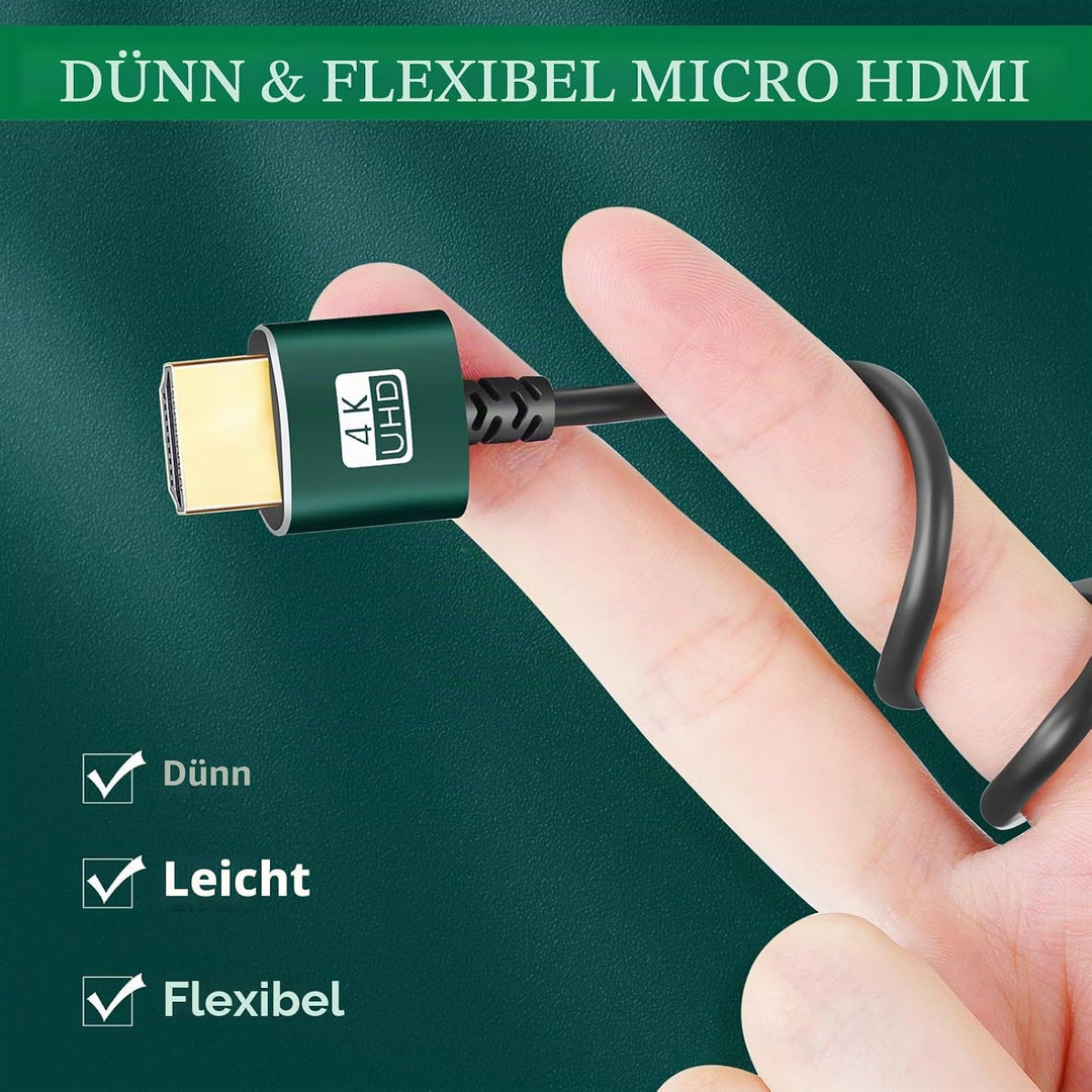 Thsucords Dünnes Micro HDMI auf HDMI Kabel 0,3M 2 Stück, Ultradünnes Flexibles HDMI Micro Typ D auf