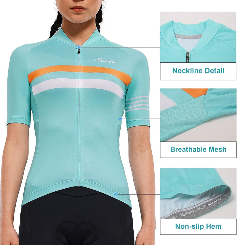 Santic Fahrradtrikot Damen Langarm Radtrikot Damen Fahrradshirt/Radshirt/Bikeshirt MTB mit Taschen,