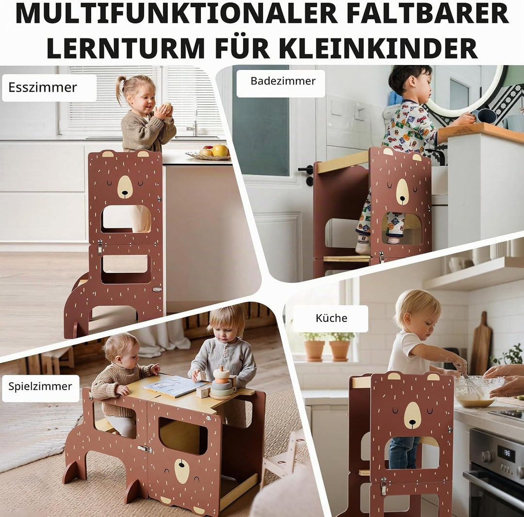 labebe lernturm ab 1 Jahr, Grossformat Montessori Lernturm klappbar, 3 in 1 Multifunktion Learning T