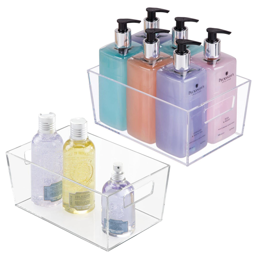 mDesign 2er-Set Ablagebox mit integrierten Griffen – transparente Aufbewahrungsbox mit ansprechendem