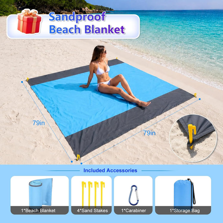 Strandzelt mit Strandmatte, LSF 50+ Hochschutz, 2x2x2m, Himmelblau | inkl. Sandanker, Alu-Stangen &amp;