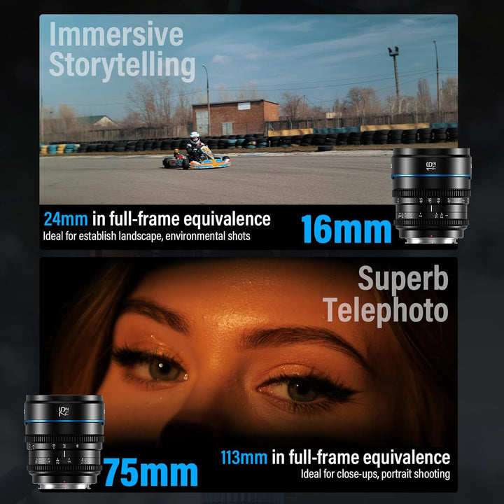SIRUI Night Walker Cine-Objektiv mit Manuellem Fokus Set, 16mm, 75mm, T1.2-Objektiv mit grosser Blen