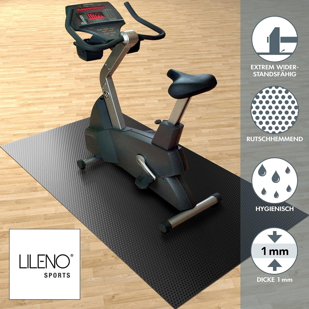 LILENO SPORTS Bodenschutzmatte [90x200 cm] Schwarz - Laufband Matte 1 mm Dicke - Fitness Unterlegmat